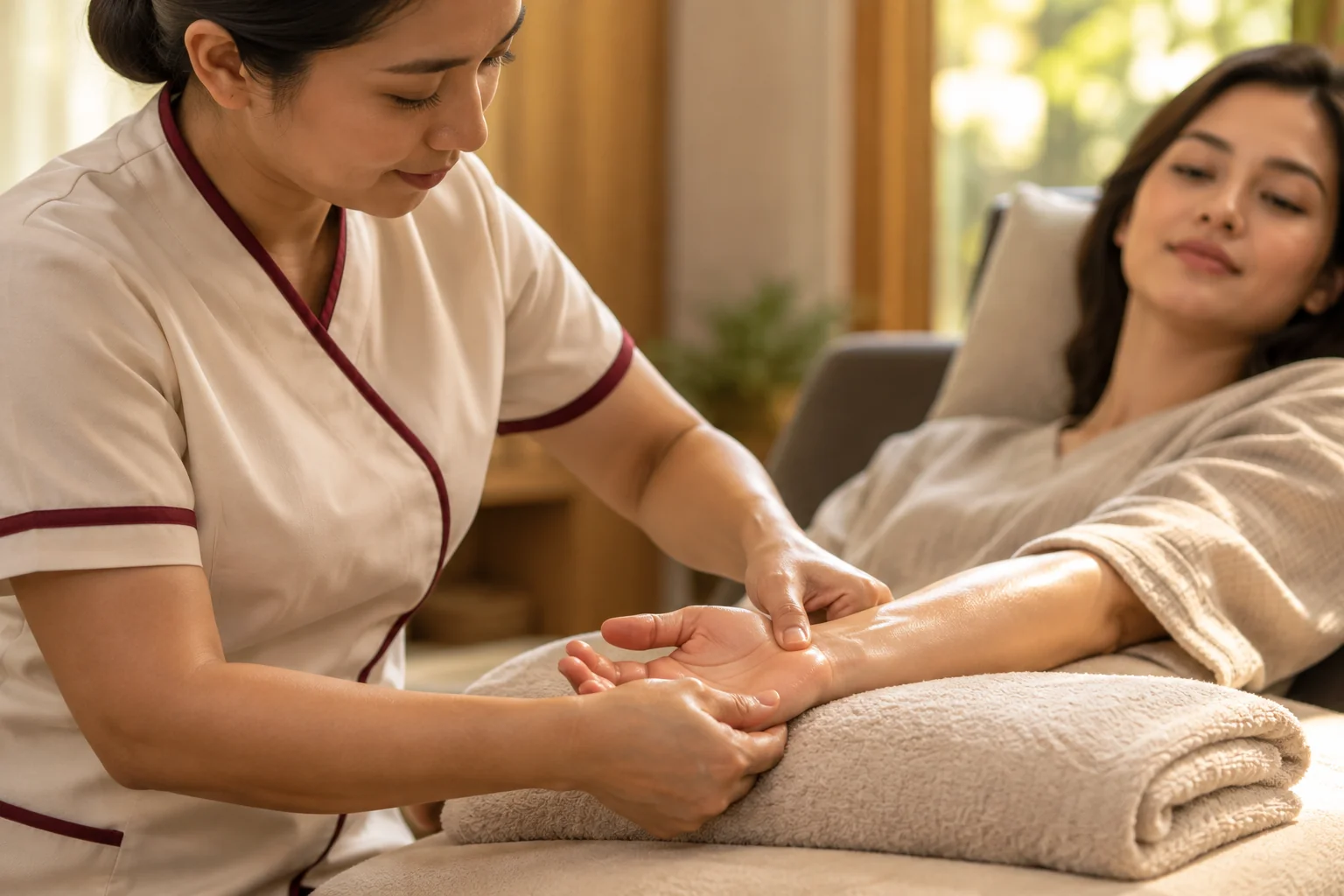 Forearm and wrist work during an office syndrome massage