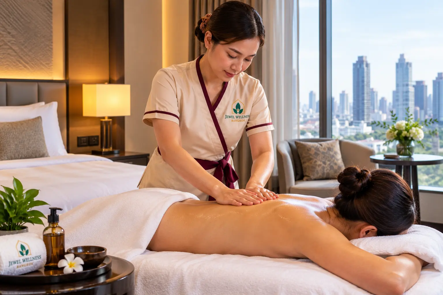 In-room hotel massage in Bangkok on a portable massage table