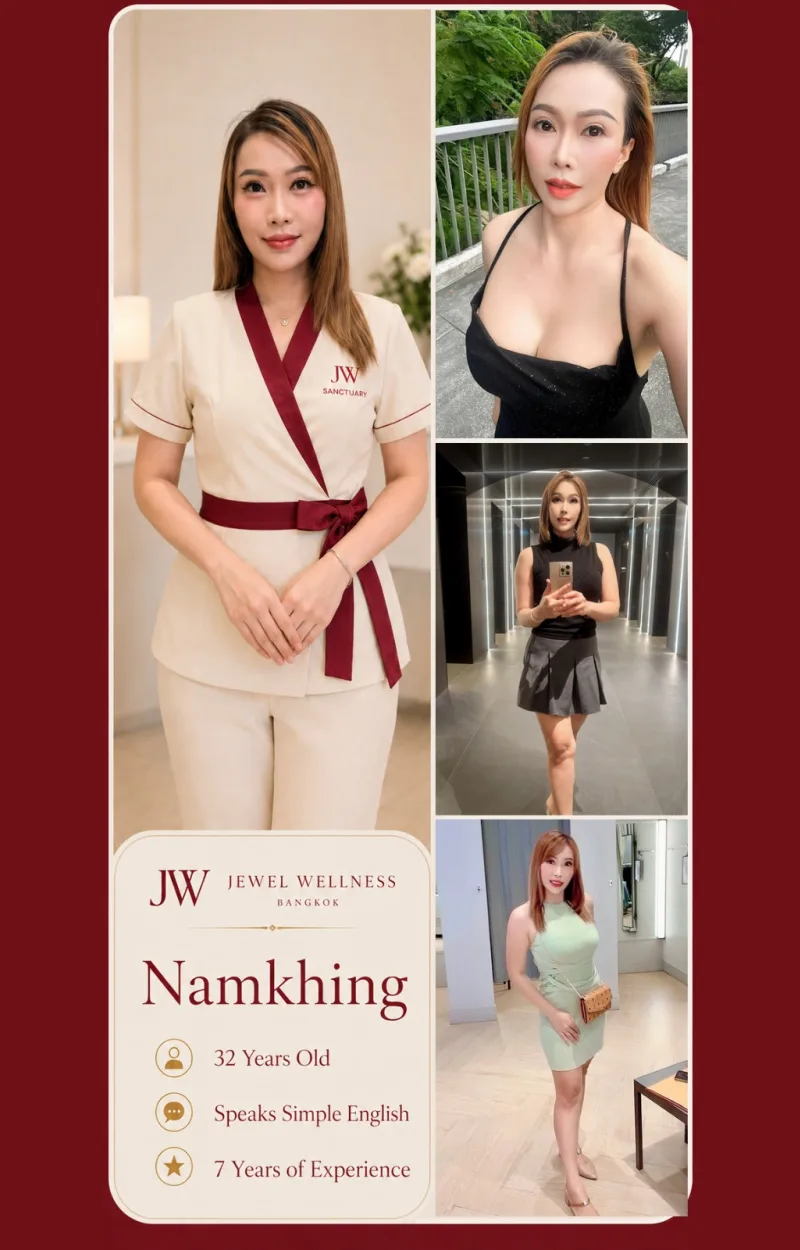 Namkhing — Jewel Wellness Therapist. Profile card with photographs and details.