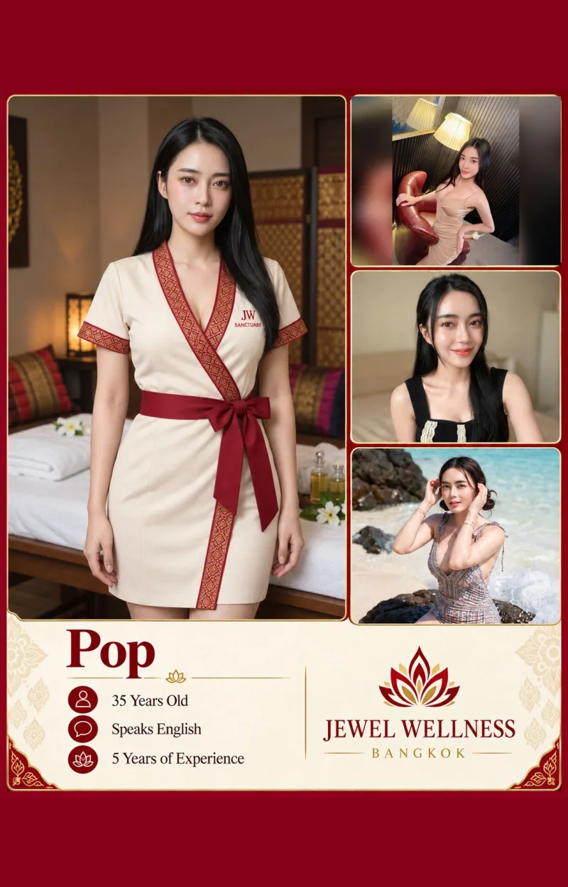 Pop — Jewel Wellness Therapist. Profile card with photographs and details.