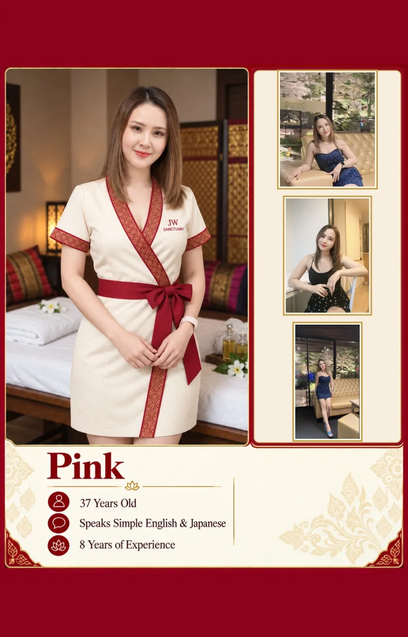 Pink — Jewel Wellness Therapist. Profile card with photographs and details.