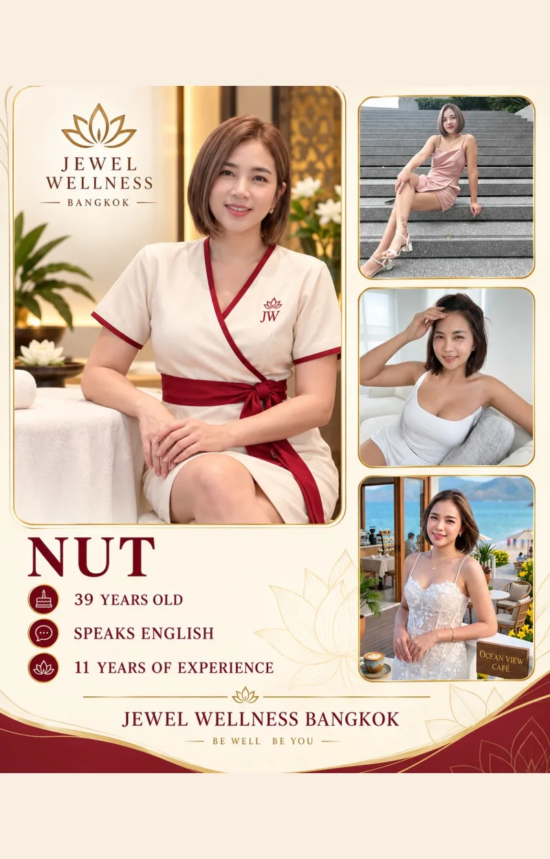 Nut — Jewel Wellness の施術者。写真と詳細を掲載したプロフィールカード。